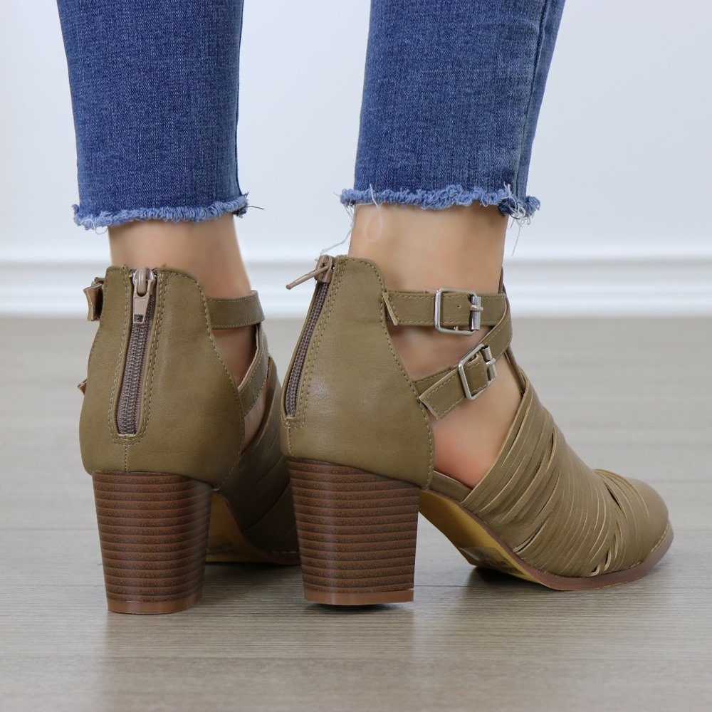 Taupe Faux Leather Strap Ankle Booties - Picture 7 of 7